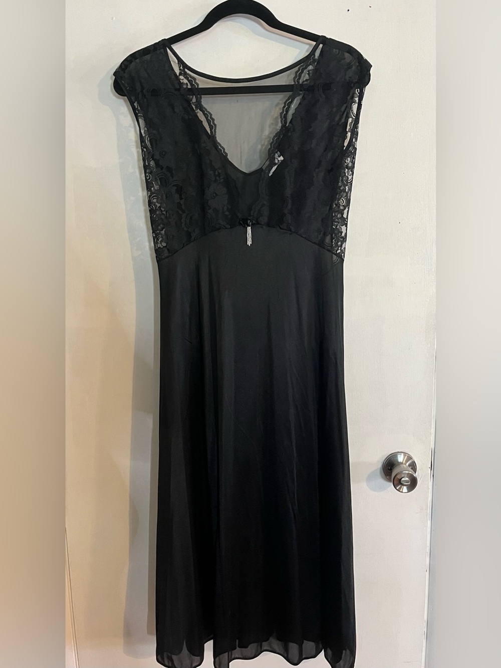 Vintage Black Lace Sheer & Satin knit slip nightgown by Night Magic